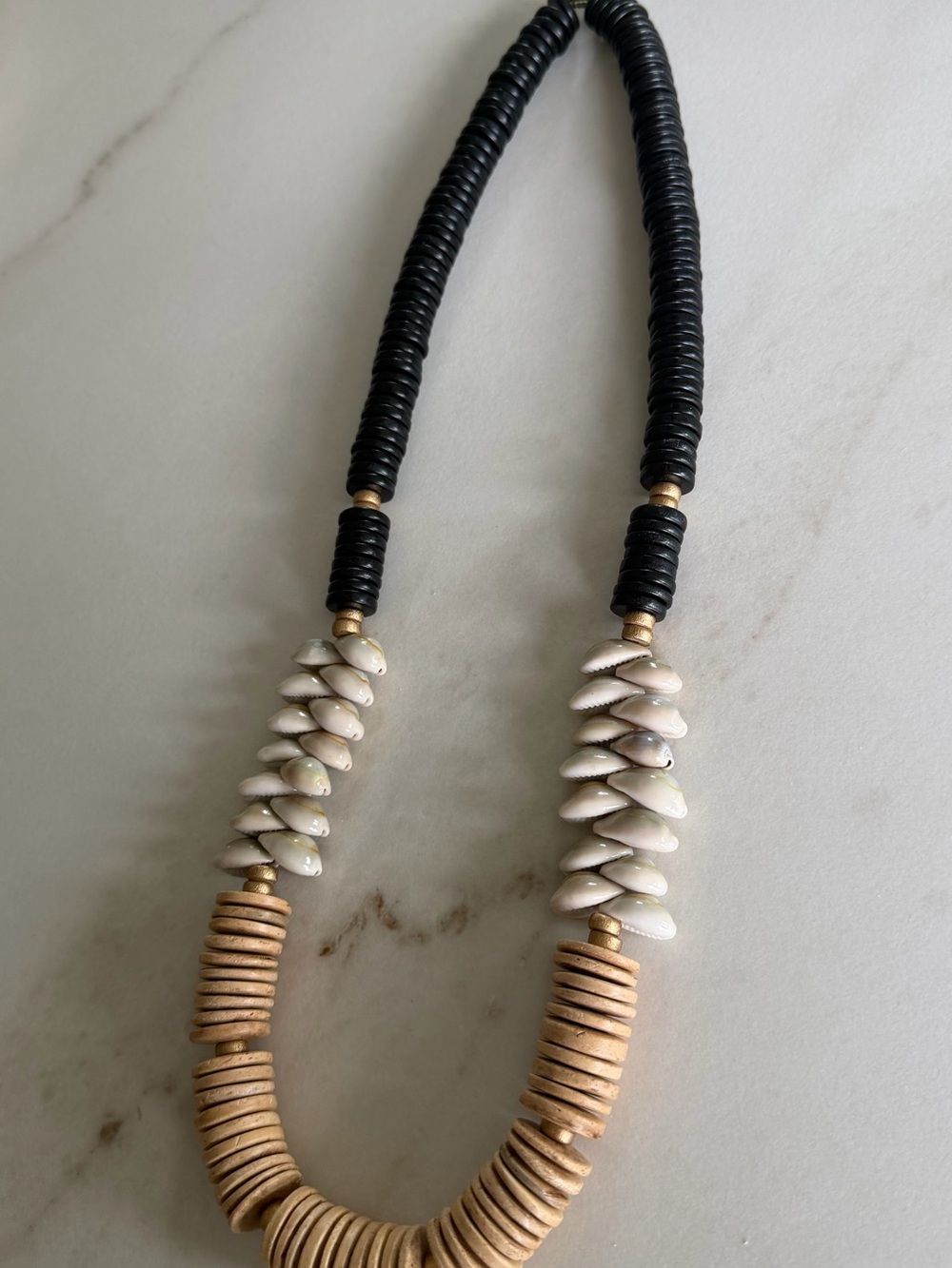 Handcrafted Black, White & Tan Beaded Shell Women’s Necklace